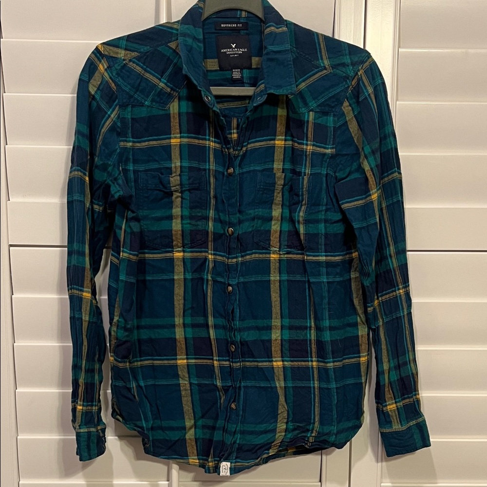 Women’s American Eagle Outfitters Blue and Green Plaid Shirt